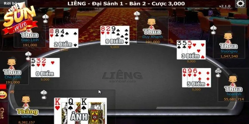 Liêng Sunwin - Thử Thách Cao Thủ Trong Từng Ván Đấu 3 Sunwin Trong game, giá trị các bộ bài sẽ quyết định chiến thắng